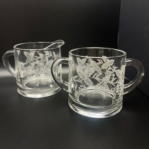 Bartlett Collins VTG 1940’s Frosted Grapevine Pattern Glass Sugar/Creamer Set
